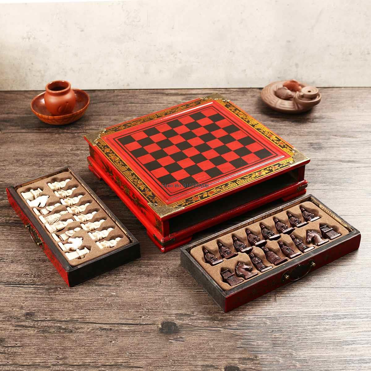 클래식 중국 테라코타 전사 나무 체스 판 만화 캐릭터  - Magnetic Travel Chess 리뷰 및 가격