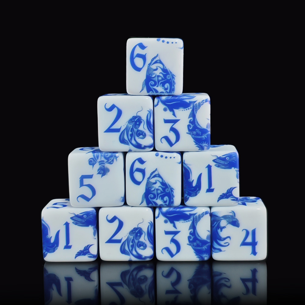 12개 블루 앤 화이트 도자기 잉어 모양 D6 주사위, - Board Game Electronic Table 리뷰 및 가격