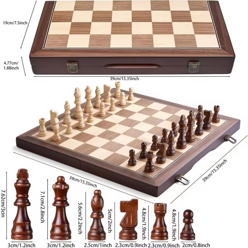 나무 자석 체스 세트 (성인 및 어린이용) 수제 체스  - Magnetic Travel Chess 리뷰 및 가격